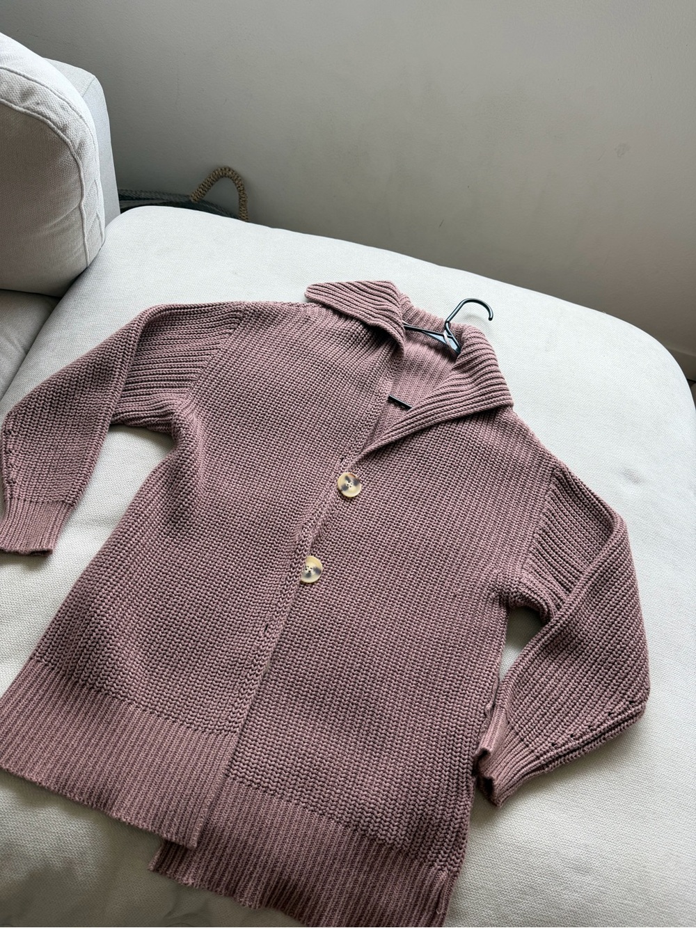 Mauve Knit Cardigan with Shawl Collar